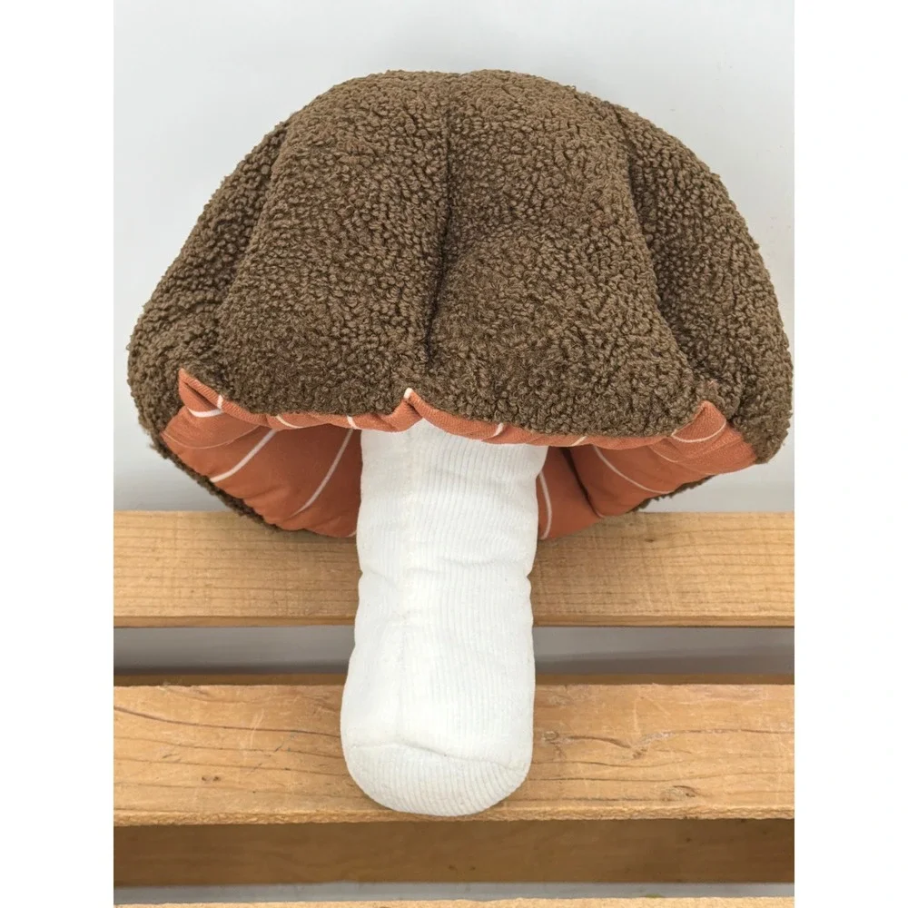 Mushroom‎ Plush Decorative Pillow Brown Sherpa Corduroy Cottagecore Decor